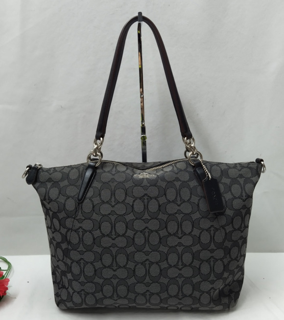 バッグ Coach Signature Canvas Satchel BLK 2WAY Coach Signature Black Canvs Double Handles Zipper Closure Satchel Bag